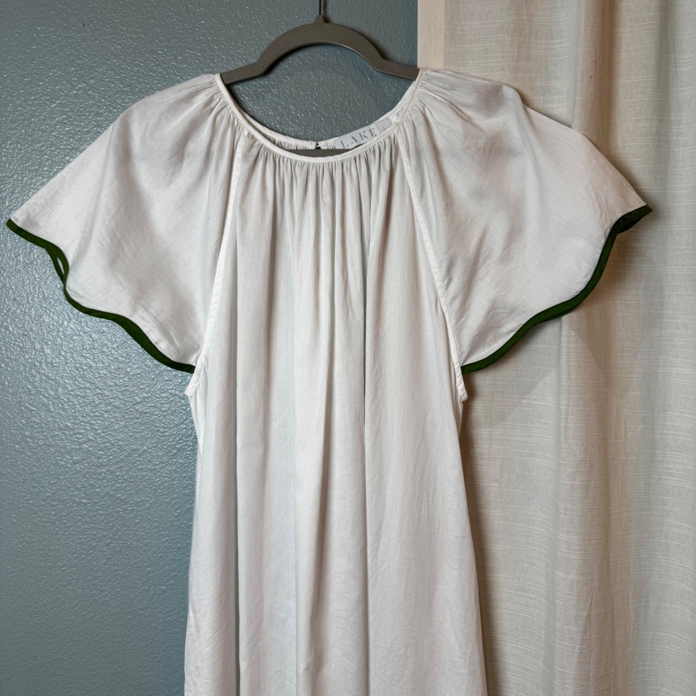LAKE Pajamas Nightgown Women Large White Green Scallop Trim Cotton Sleep Dress - Picture 3 of 8